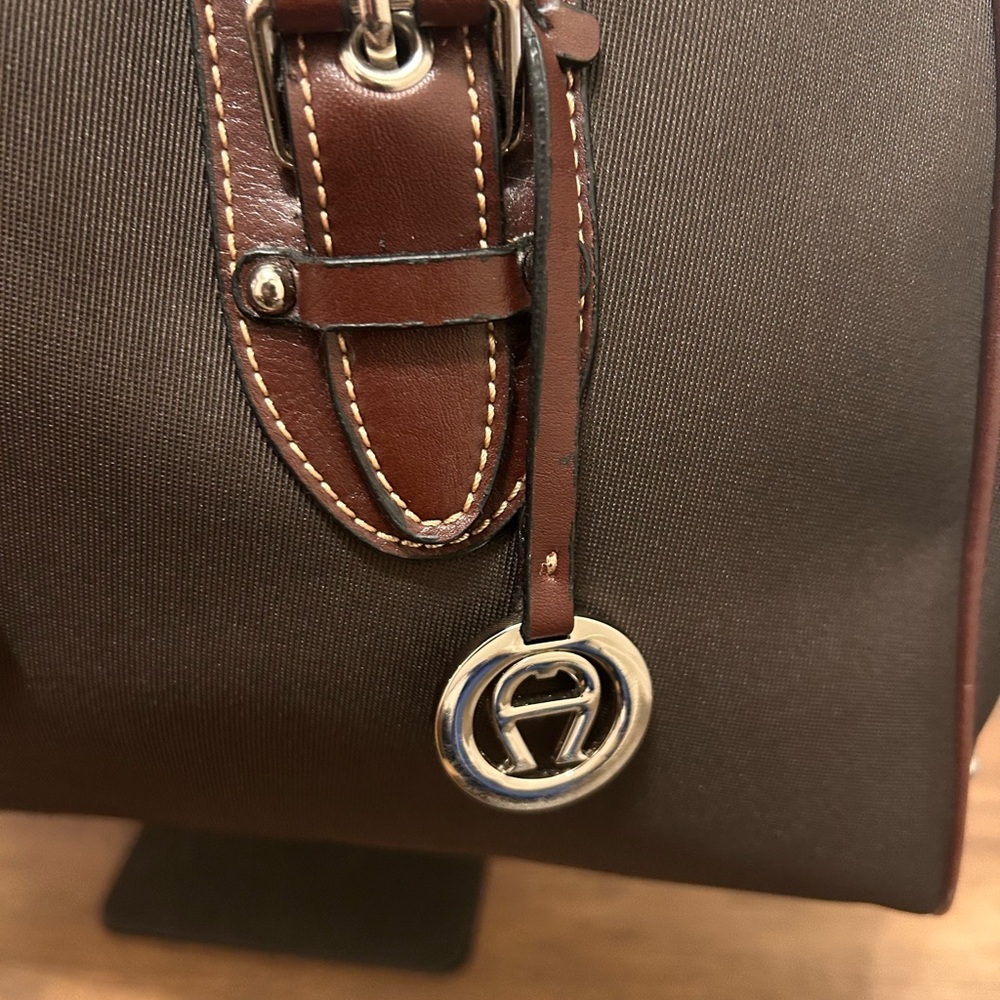 Etienne Aigner Brown Shoulder Nylon and Leather Tote Bag with Bag Scarf - Picture 7 of 14